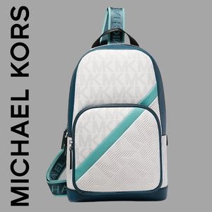 Michael Kors Cooper Embossed Faux Leather and Logo Stripe Sling Pack